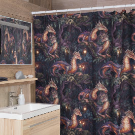 Rideaux De Douche Dragons pourpres perchés dans les arbres