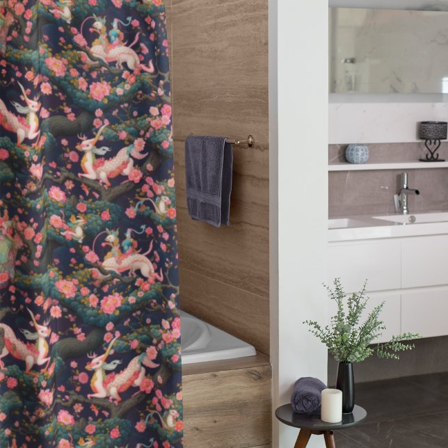 Rideaux De Douche Dragons roses et fleurs de cerisiers (Créateur téléchargé)