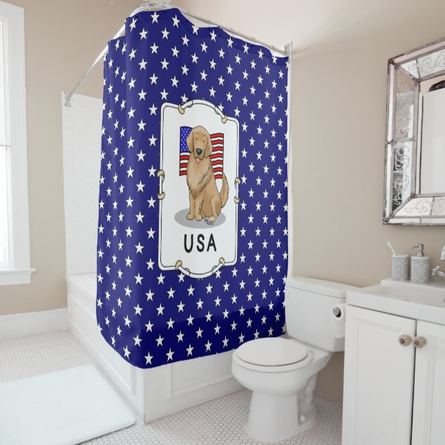 Rideaux De Douche Drapeau américain Golden Retriever Dog (En situation)