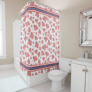 Rideaux De Douche Drapeau américain Motif aléatoire Rouge Blanc Bl