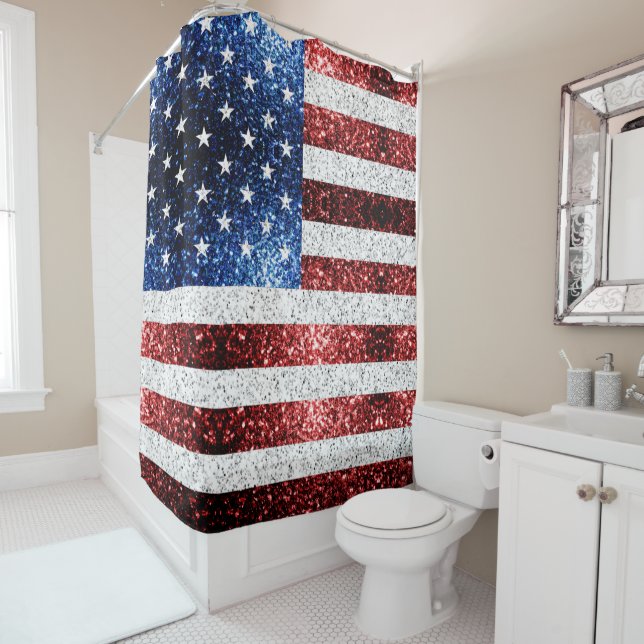 Rideaux De Douche drapeau américain rouge blanc brillant parties sci (En situation)