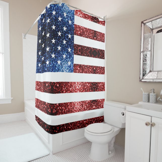 Rideaux De Douche Drapeau américain rouge et bleu parties scintillan (En situation)