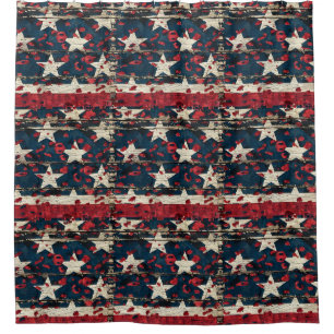Rideaux De Douche Drapeau américain rustique imprimé léopard (7)