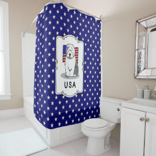 Rideaux De Douche Drapeau américain Vieux chien anglais (Grey 1)