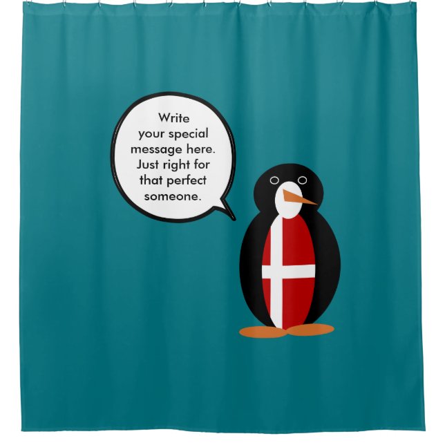 Rideaux De Douche Drapeau danois Parler de Mme Penguin Personnalisée (Devant)