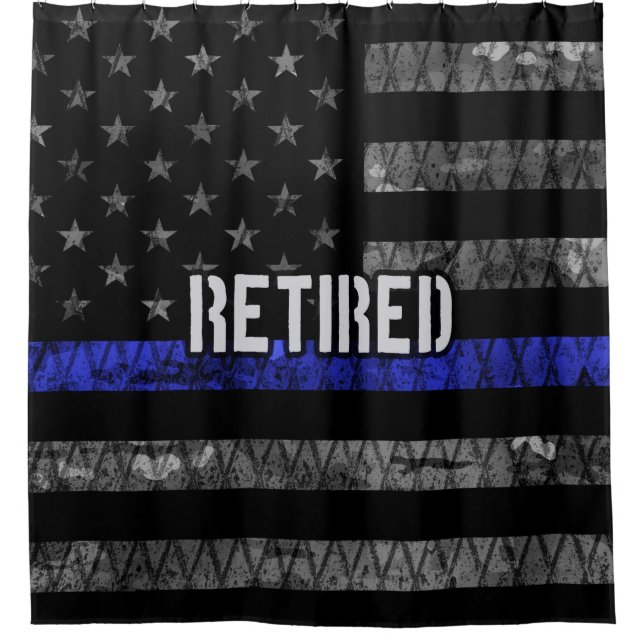 Rideaux De Douche Drapeau de la police retraitée en détresse (Devant)