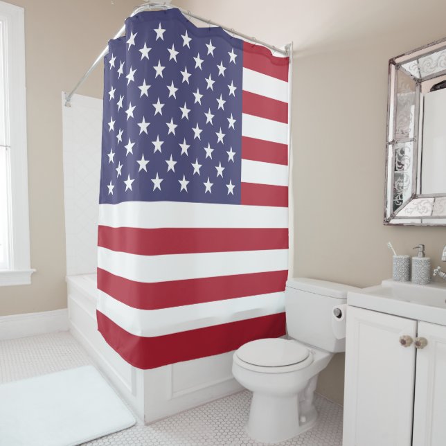 Rideaux De Douche Drapeau rouge blanc et bleu patriotique américain (En situation)