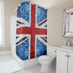 Rideaux De Douche Drapeau rouge bleu blanc brillant parties scintill