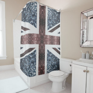 Rideaux De Douche Drapeau rustique UK rouge bleu étincelants parties