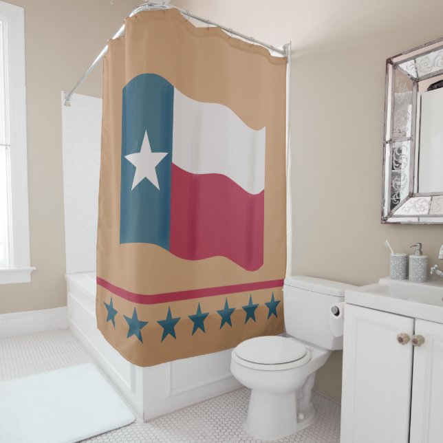 Rideaux De Douche Drapeau Texas Lone Star Tan Rouge Blanc Bleu (En situation)
