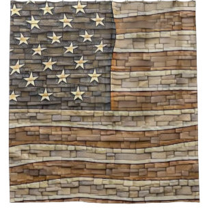 Rideaux De Douche Drapeau vintage Patriotique USA sur mur de pierre