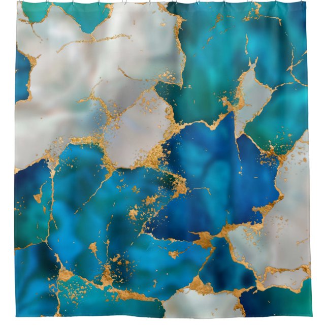 Rideaux De Douche Dreamy Blue, Turquoise, perle et or (Devant)
