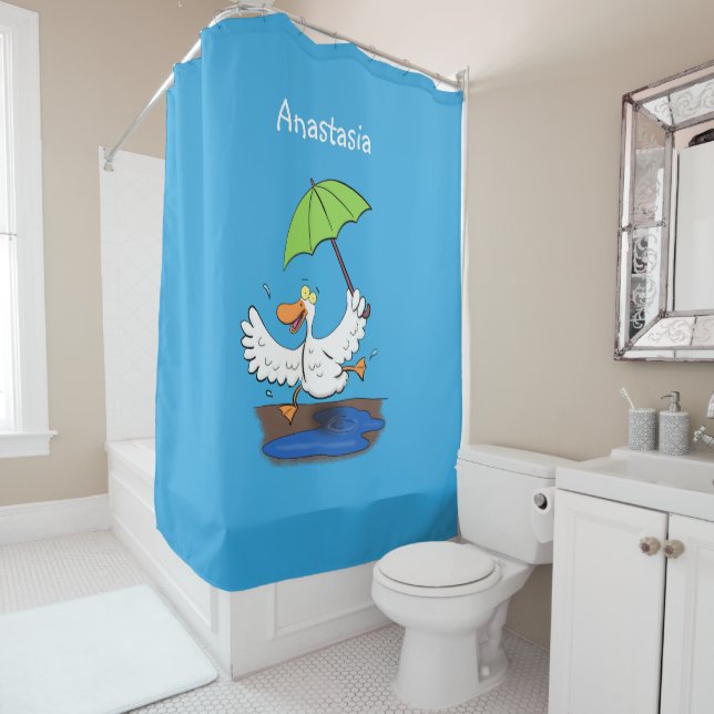 Rideaux De Douche Drôle canard avec parapluie dessin animé (En situation)