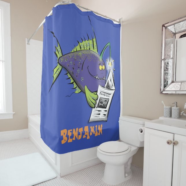 Rideaux De Douche Drôle caricature de poisson de pêcheur (En situation)