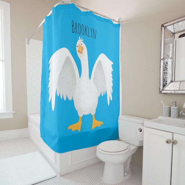 Rideaux De Douche Drôle curieuse dessin animé d'oie domestique (En situation)