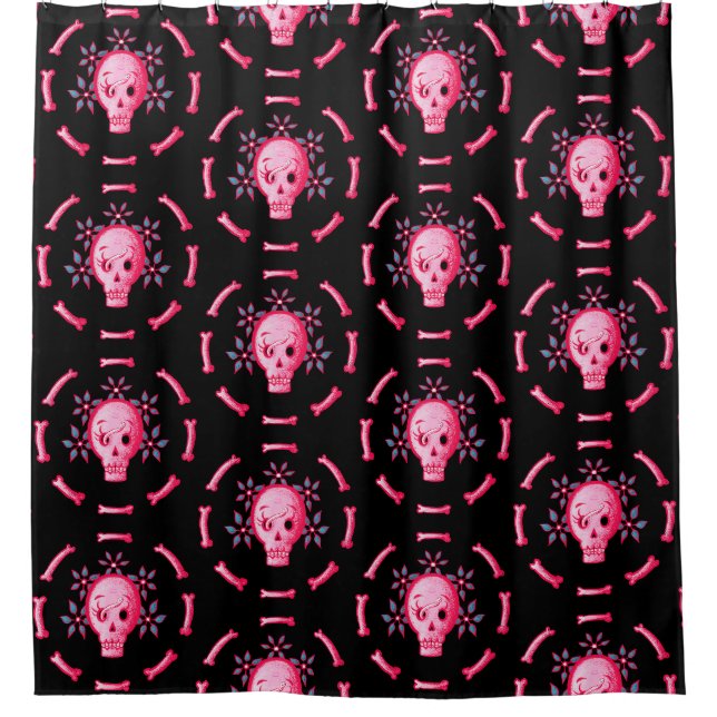 Rideaux De Douche Drôle Design de crâne - Crâne rose avec ver heureu (Devant)
