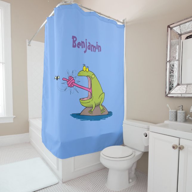 Rideaux De Douche Drôle dessin animé de grenouille et mouche (En situation)