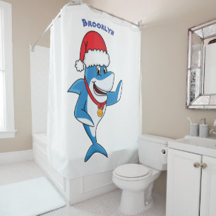 Rideaux De Douche Drôle dessin animé de requin de Noël