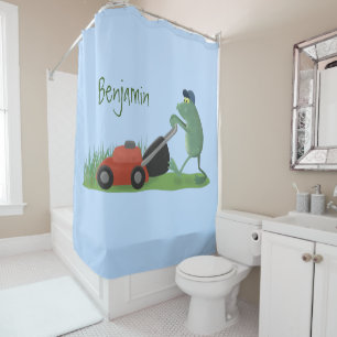 Rideaux De Douche Drôle grenouille verte tondre la pelouse dessin