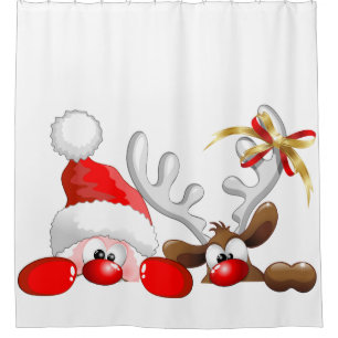 Rideaux De Douche Drôle Père Noël et Reindeer Cartoon