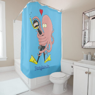 Rideaux De Douche Drôle pieuvre embrasse plongeur dessin animé humou