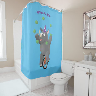 Rideaux De Douche Drôle rhinocéros mignon jonglant sur monocycle