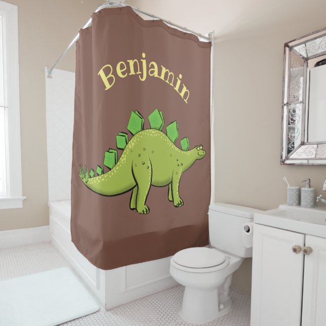Rideaux De Douche Drôle stegosaurus dinosaure dessin animé (En situation)