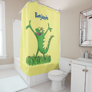 Rideaux De Douche Drôle vert souriant animé lézard d'iguane