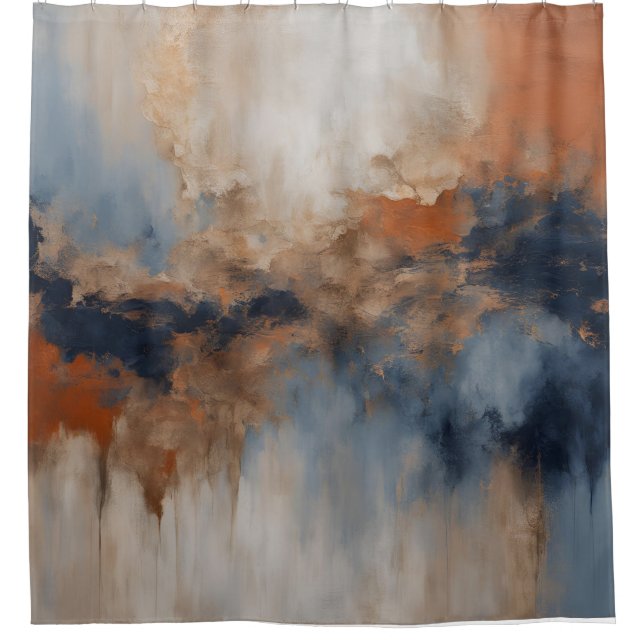 Rideaux De Douche Dusty Blue Burnt Orange Navy Abstrait (Devant)