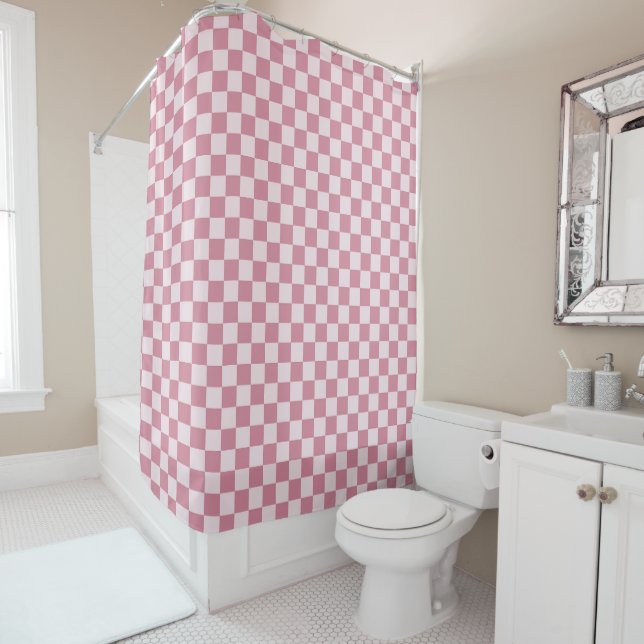 Rideaux De Douche Dusty rose checkerboard pattern (En situation)