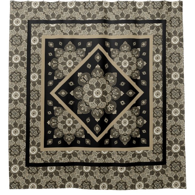 Rideaux De Douche Duvet couverture Boho Sepia médaillons sur noir (Devant)