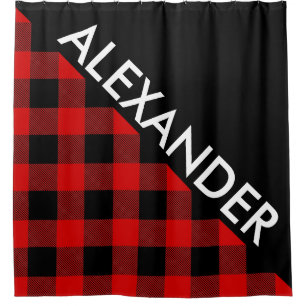 Rideaux De Douche DYI BG, Buffle Noir Plaid 2 Triangles Gras Diag