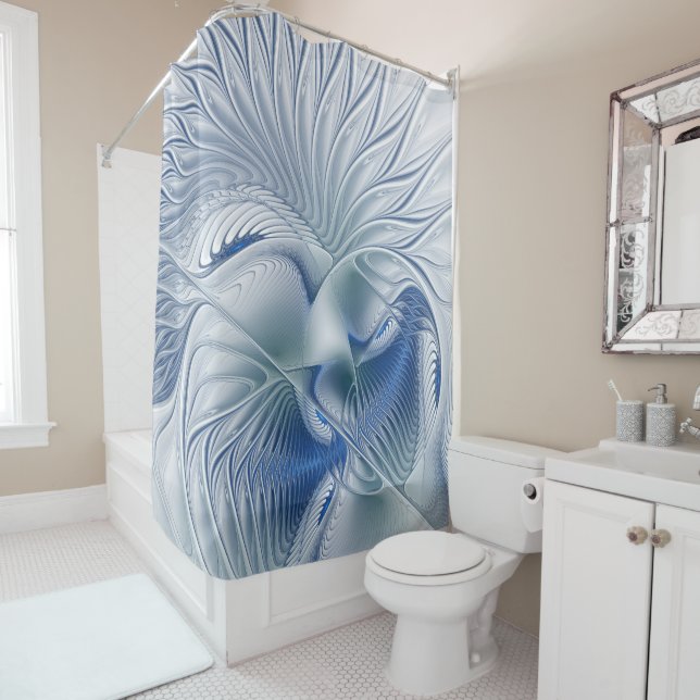 Rideaux De Douche Dynamic Fantasy Abstract Blue Tones Fractal Art (En situation)