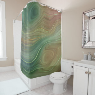 Rideaux De Douche Earthy Emerald Strata Agate d'encre verte et dor