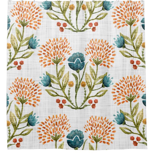 Rideaux De Douche Earthy Whimsical : Aquarelle Motif Fleur. (Devant)