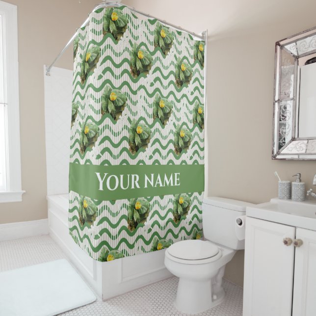Rideaux De Douche Eau Lilies aquarelle rayée coulisse (En situation)