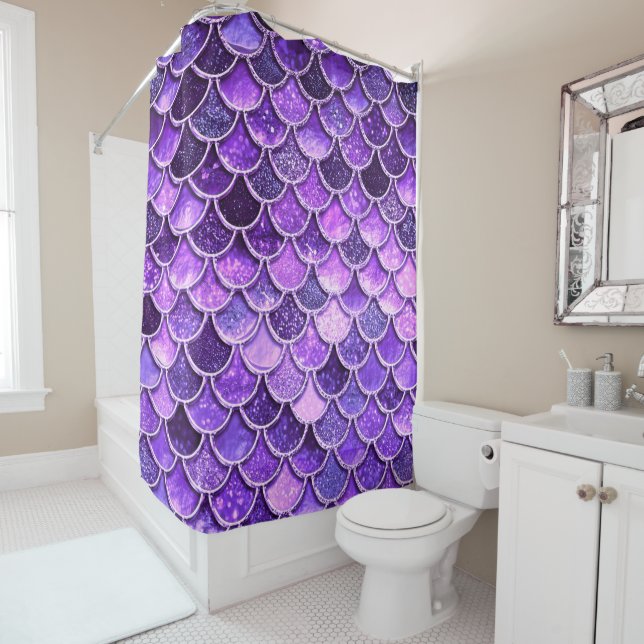 Rideaux De Douche Échelles ultra-violettes de sirène de parties (En situation)