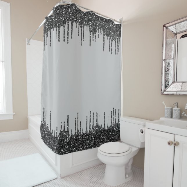Rideaux De Douche Éclat de verre à Parties scintillant noire (En situation)