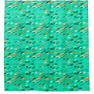 Rideaux De Douche École de Poisson, Aqua, Vert et Or