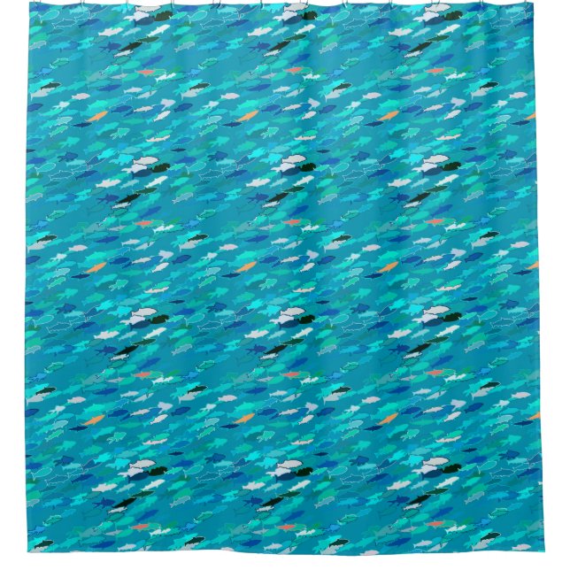 Rideaux De Douche École de Poissons, Turquoise, Bleu et Aqua (Devant)
