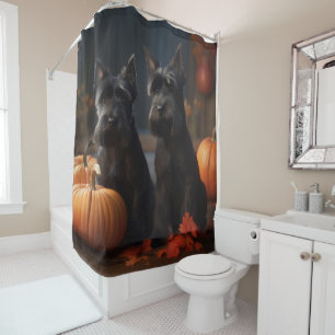 Rideaux De Douche Écossais Terrier Chiot Automne Citrouille délice