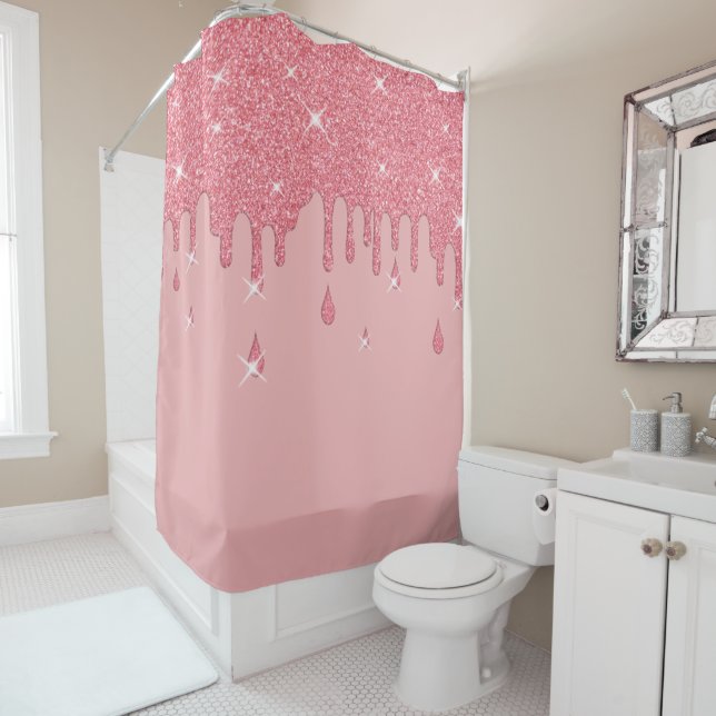 Rideaux De Douche Effet Parties scintillant rose et étincelles (En situation)