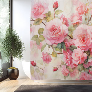 Rideaux De Douche Élégance de la vigne de rose à l'aquarelle