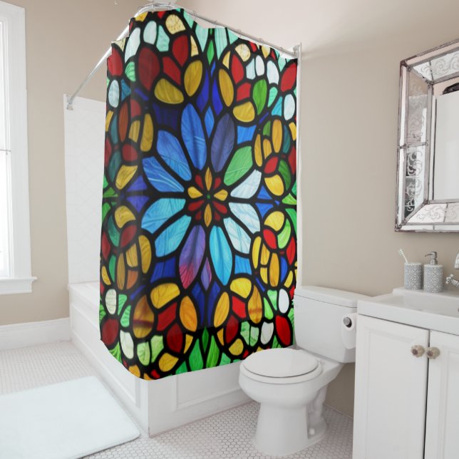 Rideaux De Douche Élégance en verre floral (En situation)