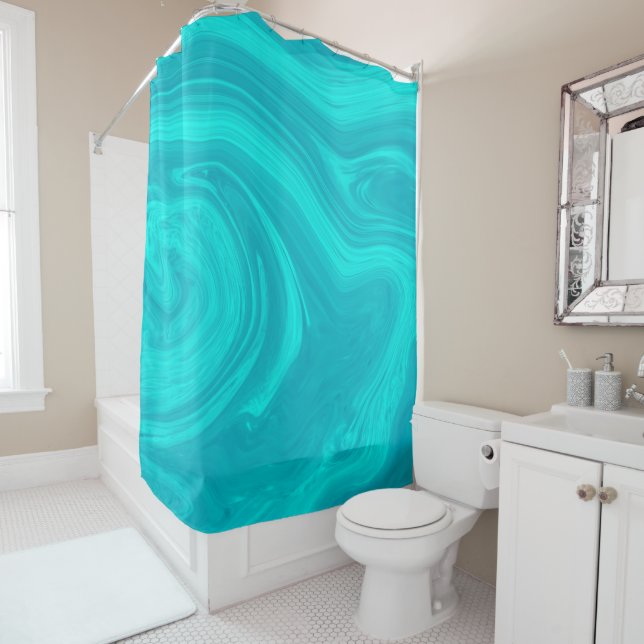 Rideaux De Douche Elegant Abstract Teal Liquid Marble | (En situation)