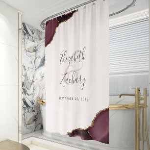 Rideaux De Douche Élégant Agate Bourgogne Rose Gold Mariage