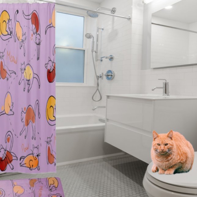 Rideaux De Douche Élégant Amoureux des chats de bain (Matching shower mat available in store.)