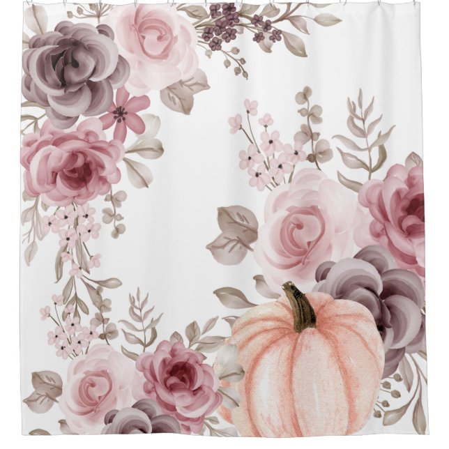 Rideaux De Douche Elégant automne Citrouille floral Neutres Aquarell (Devant)