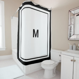 Rideaux De Douche Élégant Black Border Script Monogramme Lettre Douc
