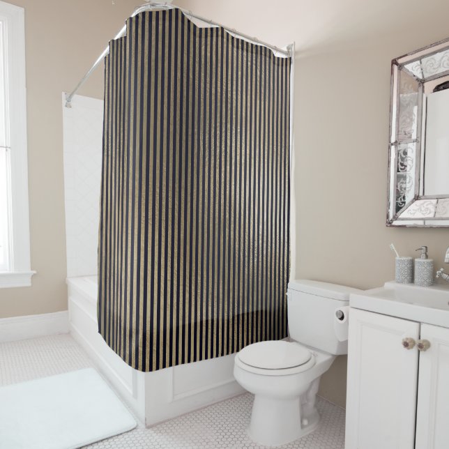 Rideaux De Douche Elégant Black Gold Minimal Stripes Lignes (En situation)